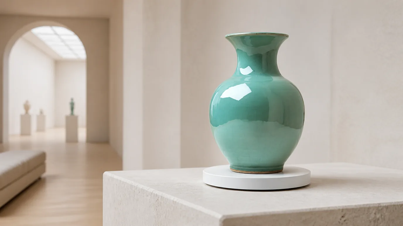 Artwork Sensor for Sculpture beneath a ceramic vase in a gallery interior
