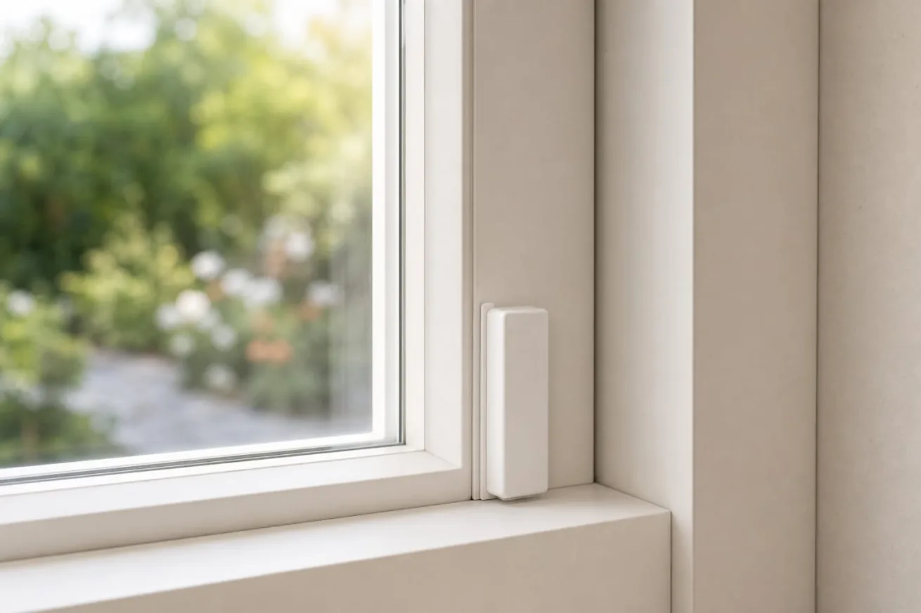 Apeiron Guard Window Sensor installed on a window frame