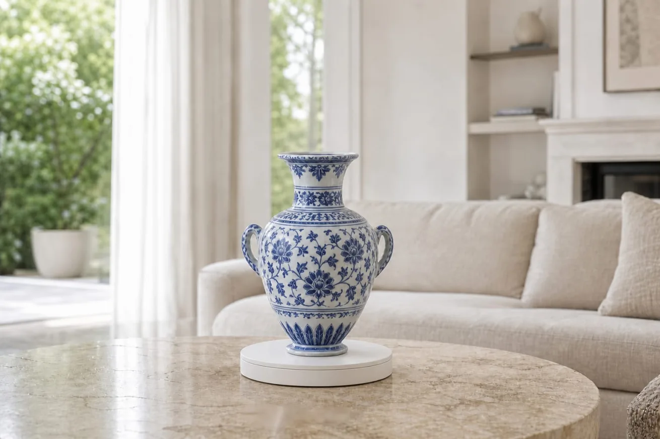 Apeiron Guard artwork protection sensor supporting a valuable vase in a luxury interior