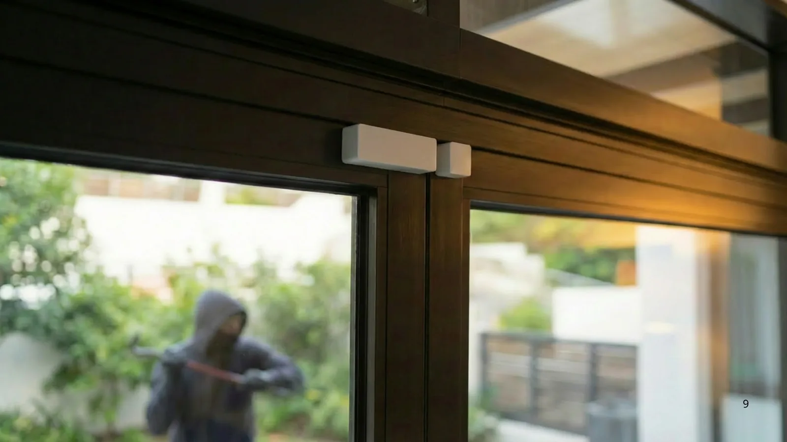 Door and Window Sensor protecting a glass door from a forced-entry attempt