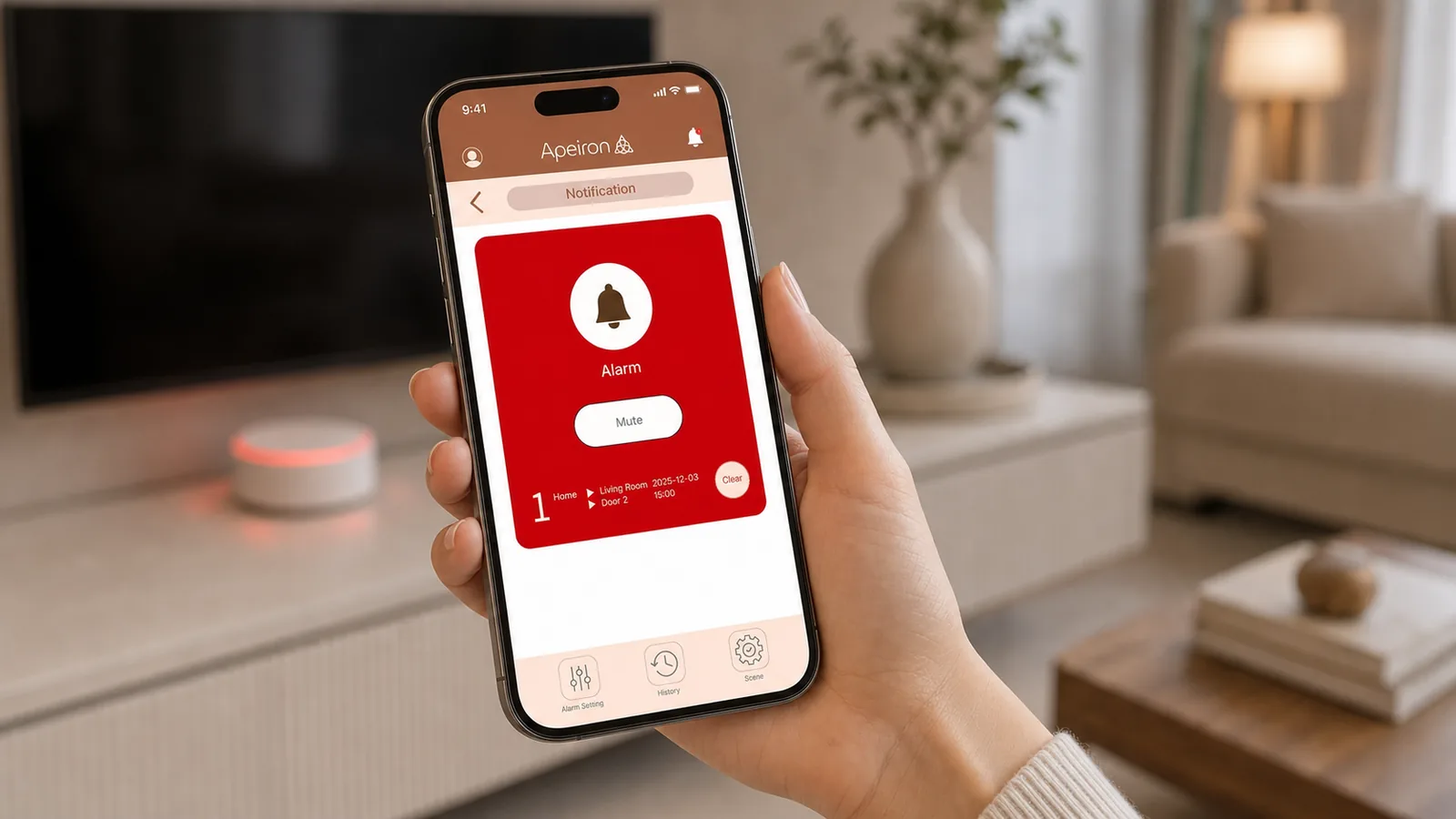 Mobile app alert showing a real-time door or window alarm notification