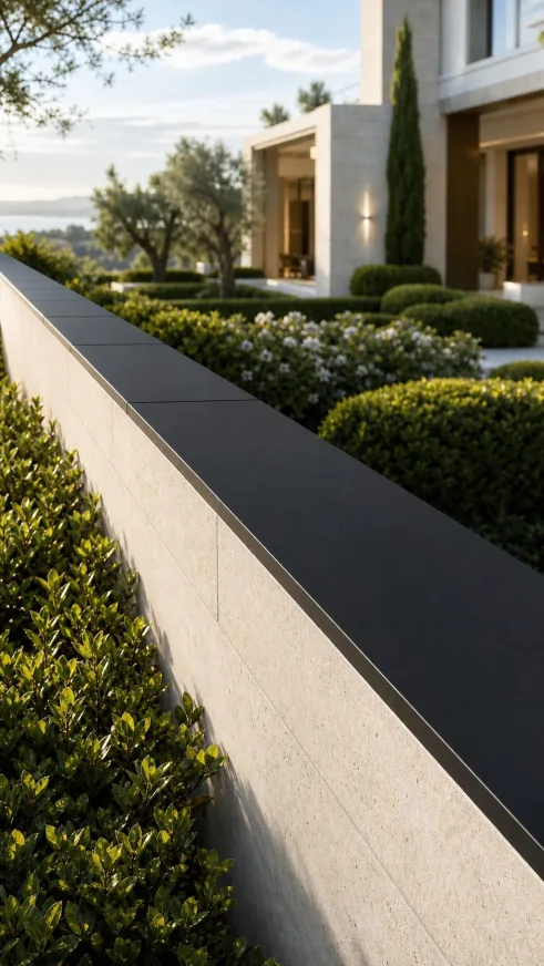 Wall-top Sensor installed as a low-profile black bar on a villa perimeter wall